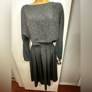 Carla Saibene Black?Green Artsy Romantic Floral Wood Crepe Dress 40 *Small flaw*